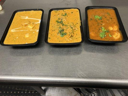 Paneer Makhani, butter chicken, lamb curry