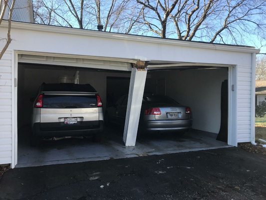 Double car Garage door got hit by a car