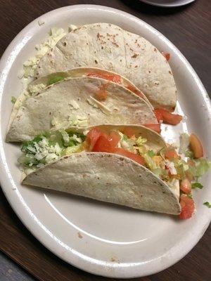 Three soft chicken tacos!