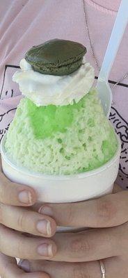 Key Lime Pie shaved ice with a snowcap and a key lime macaron!