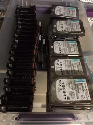 Replacement hard drives for server farm, ready for RAID hot swap.