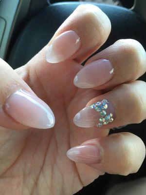 Acrylic with crystal bow done by Emily