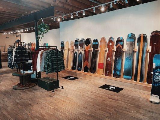 Inside the Arbor Snowboards Flagship store at 10130 Donner Pass Road. Located in Downtown Truckee.