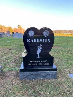 Memorial stone engraved with image of my son