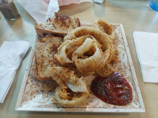 Reuben and onion rings