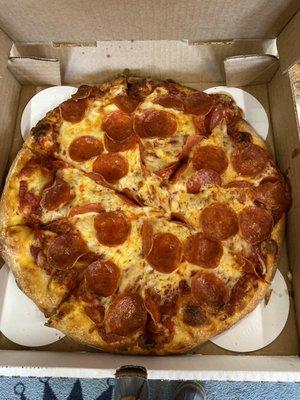 Ok yum! Medium pepperoni pie to go! $11