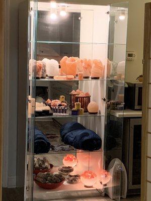 High quality Himalayan salt lamps, weighted blankets, sage, eye masks.