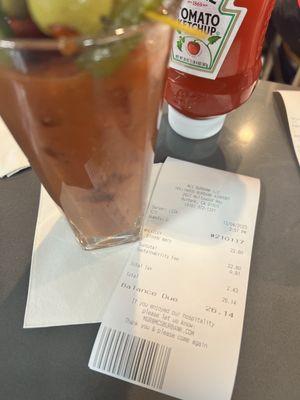 $22.80 for a Bloody Mary.  Prices was not listed on the menu  Horrible taste Not sure why it's 22 bucks for this garbage