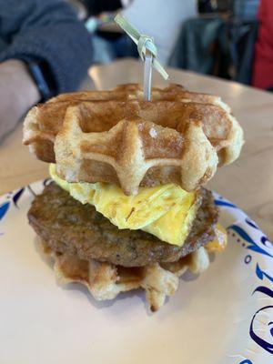 Belgian Build Your Own Belgin Waffle Breakfast Sandwich