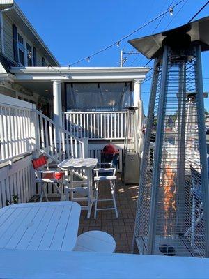 Outdoor Dining Areas with Heat Lamps @ The Black Cat in Hyannis MA. Fall of  2020