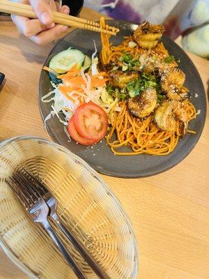 Garlic Noodles with Grilled Shrimp