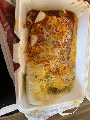 Number 5 (chorizo burrito) with both red and green (smothered)