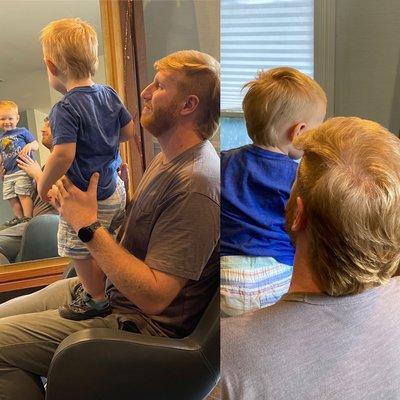 Like father, like son, mullets.