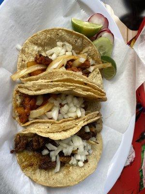 Tacos al pastor and asada