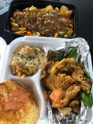 Chicken Curry and cabbage (top) and Oyster mushroom burger