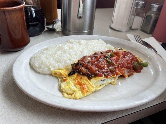 Spanish omelet with grits