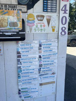 Ice cream menu