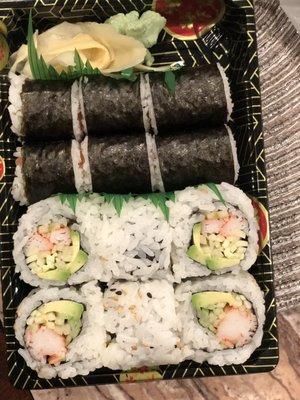 California roll (bottom). Salmon roll (top).