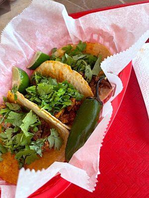 Trio of Tacos! All Great & Served with a Grilled Jalapeño!