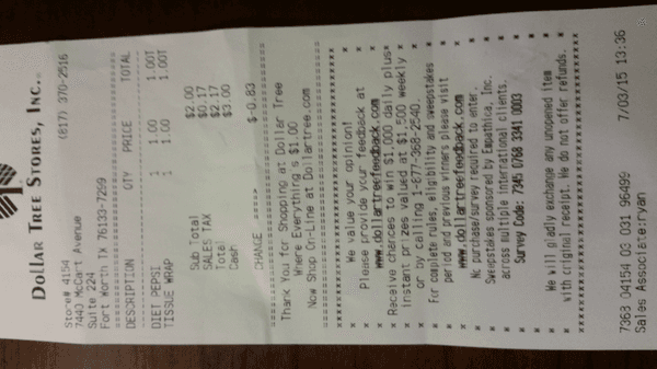 My receipt says my cashiers name is Ryan. Thank you Ryan for being a great employee! =)