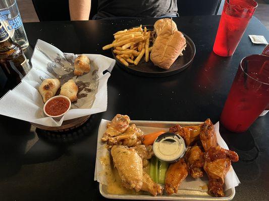 Garlic Knots Traditional Wings Philly Cheesesteak Sandwich French fries