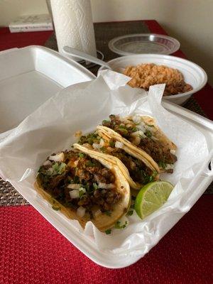 Taco Truck Taco asada with rice and beans