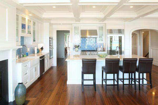 Custom Walnut wide plank flooring from Hull Forest Products, in a Chatham, MA waterfront home.