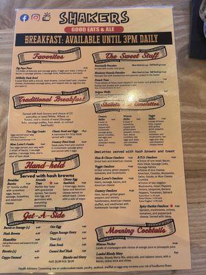 Breakfast menu.