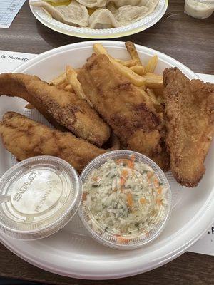 ocean perch w/fries and cole slaw (vinegar based)