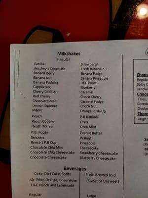 Milkshake list