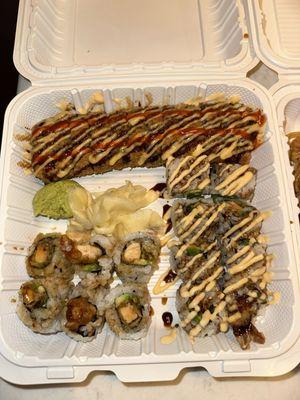 Crunch Roll, Chicken Tempura Roll and Thursday Roll