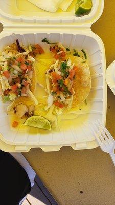 Fish and Shrimp tacos corn tortilla.  In my opinion its better with flour tortilla