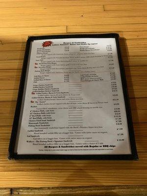 Menu- Burgers and sandwiches