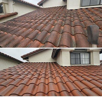 Clay tile roof before & after