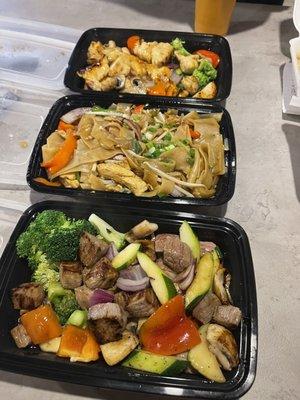 Hibachi steak, drunken noodles and hibachi chicken and shrimp