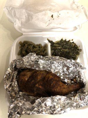 Smoked chicken , green beans and turnip greens