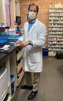 Pharmacy owner, Todd Raehtz, picking up shifts at the pharmacy during the COVID-19 pandemic