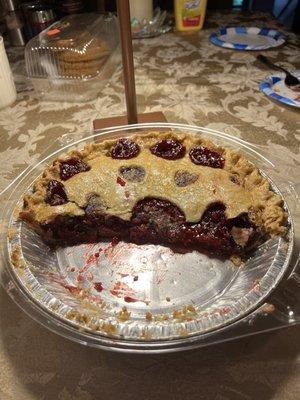 Fresh baked raspberry pie!!  Excellent!