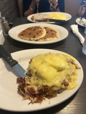 Irish eggs Benedict, blueberry pancakes, chicken fried steak