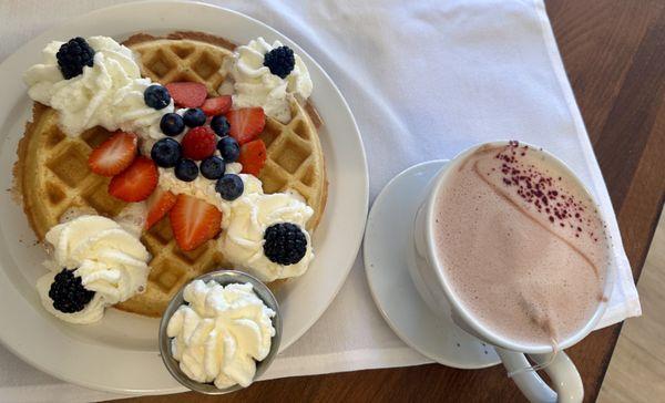 Oat Rose jasmine tea  Waffle with homemade whipped cream