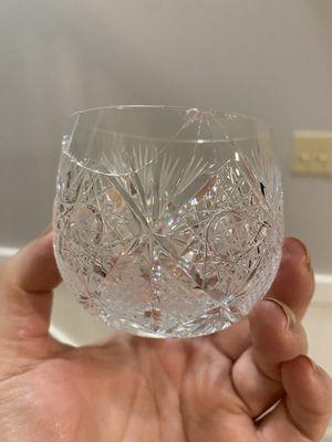 Heavy sigh. Crystal cup from prized $10,000 European punch set. Shattered, devaluing the set.