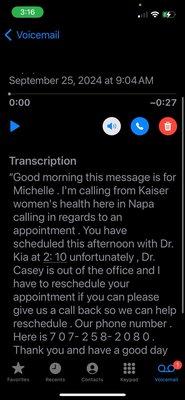 Kaiser cancellation, less than 6 hours notice.