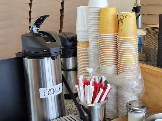 Coffee.  Donut shop architypical donut shop coffee! I need say no more!