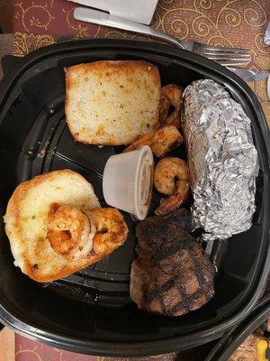 Fillet, shrimp and baked potato