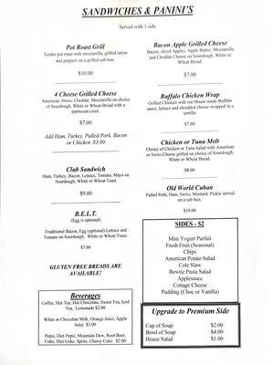 Our lunch menu, the sandwich side