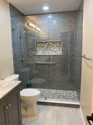 The master bath, with new shower and new vanity