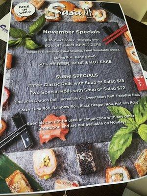 November happy hour menu!!$