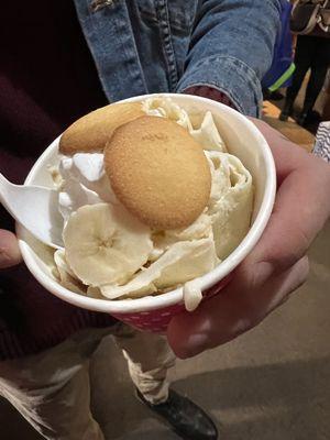 Banana Pudding rolled ice cream in a cup