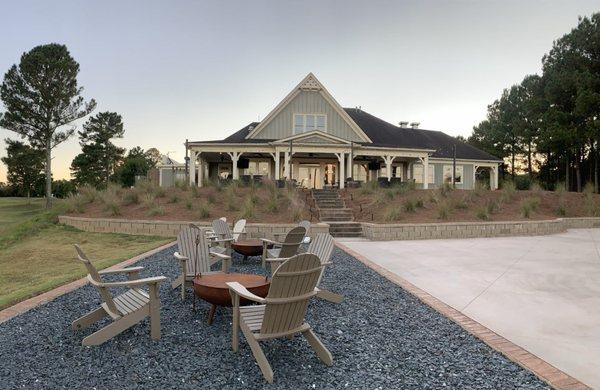 Back of clubhouse and bonfire pits