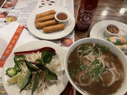 Egg roll, spring roll, pho tai gau brisket